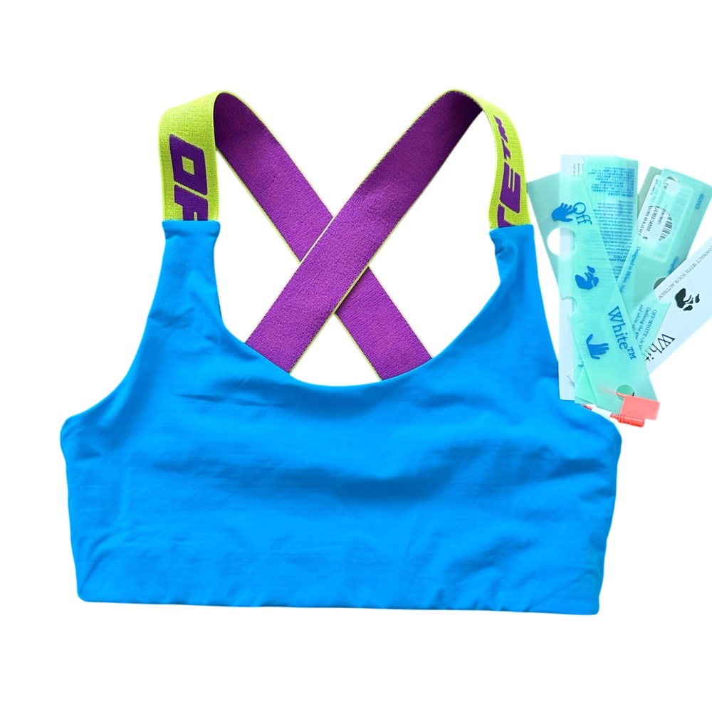 OFF WHITE Athletic Logo Band Criscross Blue‎ Sports Bra Top Size S Activewear